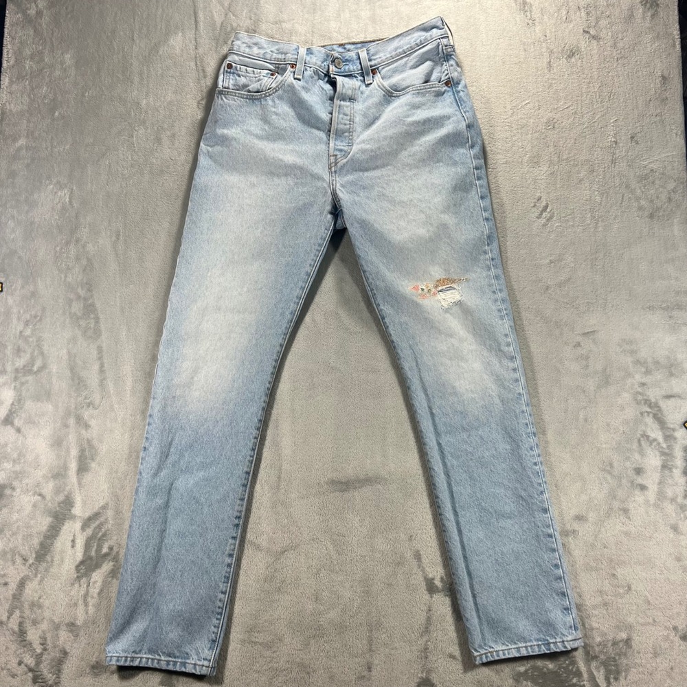 LEVI'S 501 Original Jeans Womens 30x32 Light Wash Floral Distressed 150th Anni